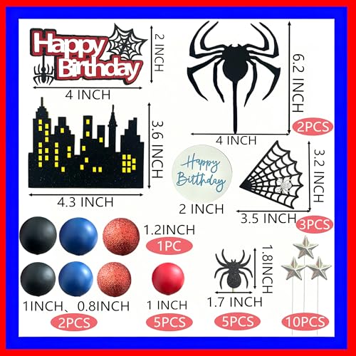 Spider Cake Topper Set - Blue-Red Halloween & Birthday Party Decorations