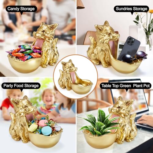 Black Wolf Resin Fox Statue with Gold Finish - Home Decor & Gift