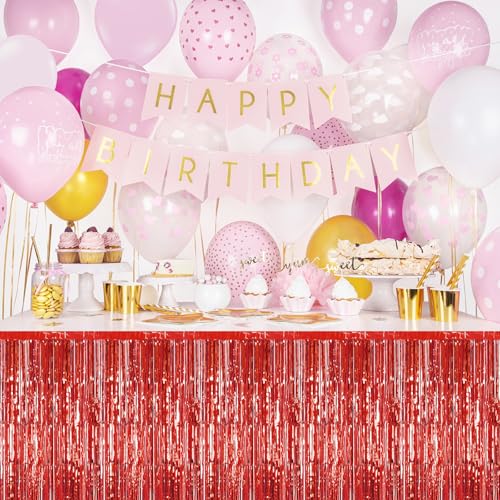Red Foil Fringe Table Skirt - 29x108 Inch Party Backdrop & Float Decoration