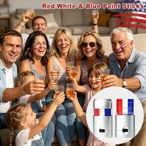 3 Pack Red White Blue Face Body Paint Sticks for 4th of July Sweatproof & Long-Lasting