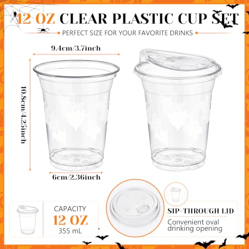 Halloween Ghost Plastic Cups with Lids - 12 oz, 50 Pack