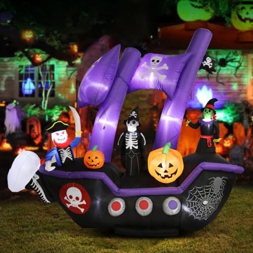 7.78FT Pirate Ship Inflatable Halloween Decor with LED Lights Outdoor