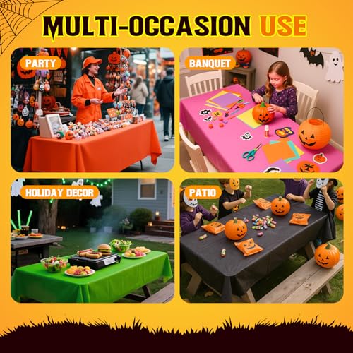 24 Pack Plastic Halloween Tablecloths - Waterproof 54x108 Inch Rectangular Covers - Black, Orange, Pink, Green - Party Supplies
