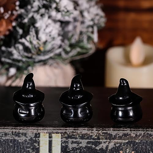 Halloween Crystal Obsidian Pumpkin Ghost Figurine Set - Black, 2 Pieces