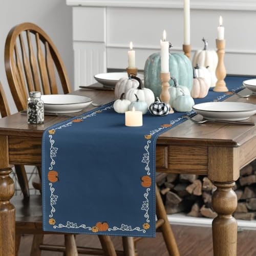 Blue 13x72 Inch Polyester Fall Table Runner for Home & Party Decor
