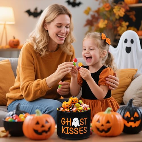Halloween Ghost Kisses Ceramic Candy Dish Cauldron - Mini Tiered Tray Decor, Snack Bowl, Gift