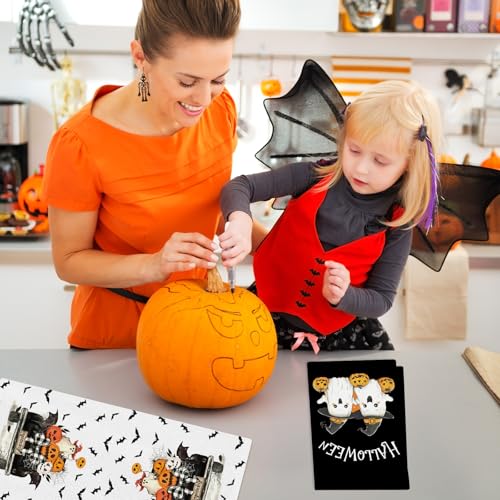 Halloween Kitchen Towels Set - Funny Hand Towels for Bathroom & Kitchen - White Black - 4 Pack