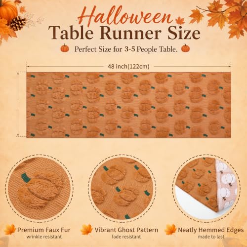 Pumpkin Caramel Faux Fur Halloween Table Runner 13x48 Inches - Fall Decor