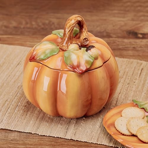 Fitz & Floyd Fall Harvest Pumpkin Cookie Jar Ceramic Figurine - 8 Inch
