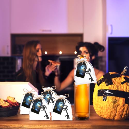 Halloween Bottle Opener Keychains Set Bulk Party Favors - Bat Skeleton Cat Ghost
