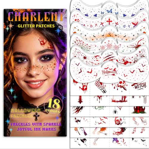 Halloween Glitter Face Tattoos Set - 36 Pcs Spooky & Cute Designs