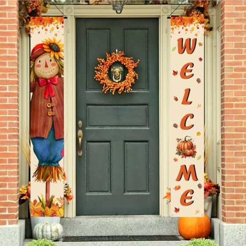 Fall Decor Banner with Scarecrow - Thanksgiving Autumn Banner for Porch & Wall