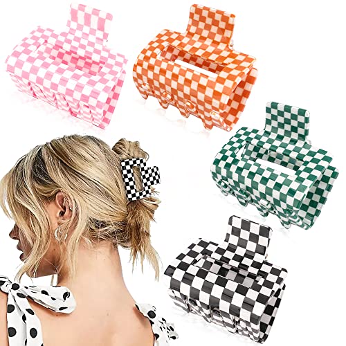 Y2K Checkered Hair Claw Clips Pack of 4 for Thin & Thick Hair - Retro Style