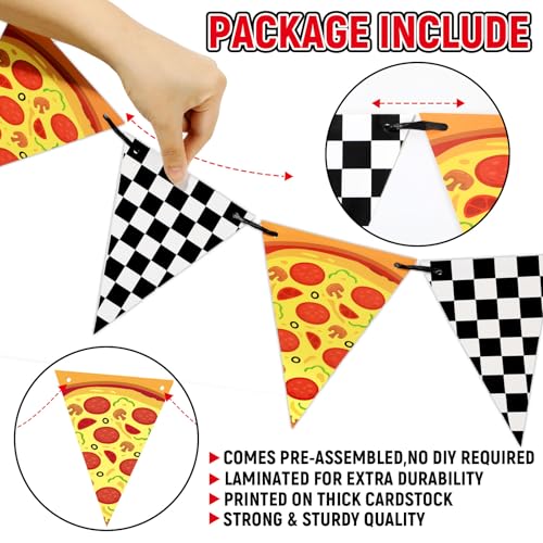 Horror Game Birthday Banner Set - Spooky Checkered Pizza Theme Party Flags