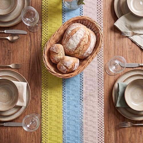 Farmhouse Style Table Runner 12x90 Inch - Yellow Blue Pink Rustic Decor
