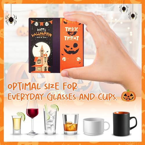 Set of 4 Absorbent Ceramic Drink Coasters with Black Holder and Cork Base - Halloween Decor