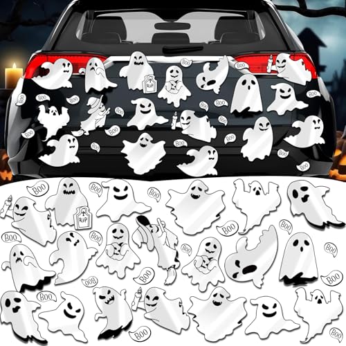 36Pcs Halloween Ghost Magnetic Car Decals Reflective Ghost Stickers for Outdoor & Garage Decor