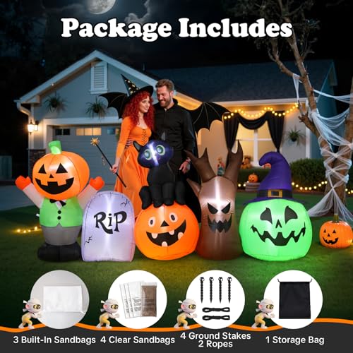 Halloween Inflatable Outdoor Decoration Set - 8.5ft Pumpkin & Black Cat Scene