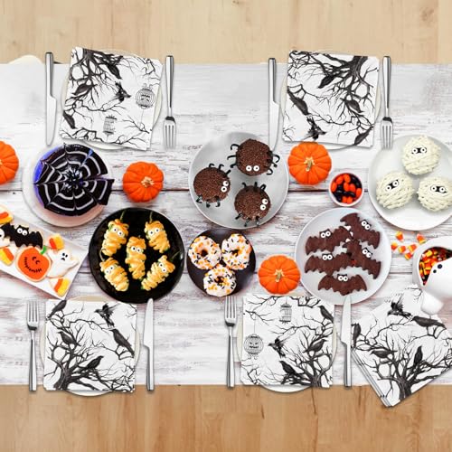 Halloween Paper Napkins with Black Crows & Silhouette Tree Design - 40 Pack