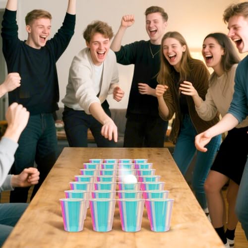 12 oz Iridescent Plastic Cups - Pack of 50 Disposable Glitter Party Cups