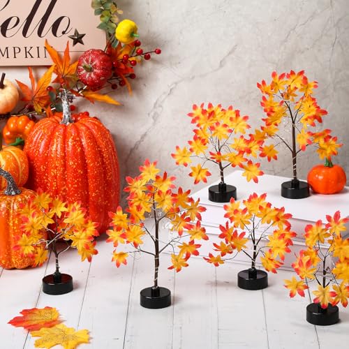 Set of 6 Lighted Maple Tree Decorations for Fall & Thanksgiving Indoor Outdoor Decor
