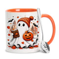 Halloween Ghost Coffee Mug with Spoon - Fall Ghost Gift for Book Lovers - Variation GhoPu26