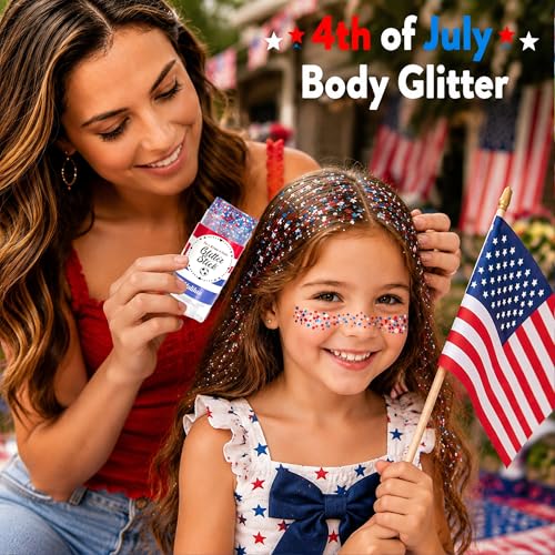 Patriotic Hexagon Glitter Stick for Face Hair Body - 4th July Independence Day Accessories - Hexagons-1