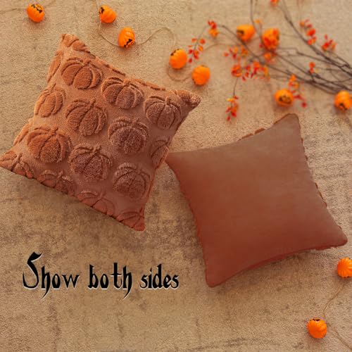 2-Pack Fall Throw Pillow Covers 18x18 Pumpkin Halloween Autumn Decor - Dark Rust