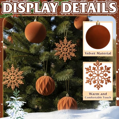 Brown Velvet Christmas Tree Ornaments Set - Holiday Decor, 36 Pcs