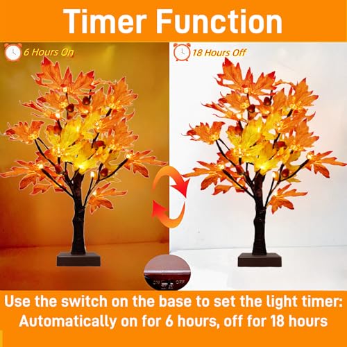 Lighted Fall Maple Tree Set - 2 Pack USB & Battery Operated Autumn Decor