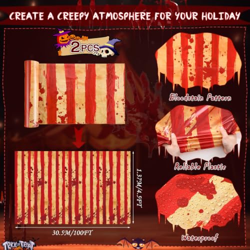 Creepy Carnival Tablecloth Roll - 54x2400 Inch Red & White Striped Halloween Decor