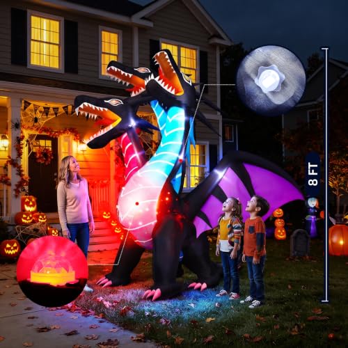 Tall Halloween Inflatable Dragon with LEDs for Lawn Garden Yard Decor - 8 FT