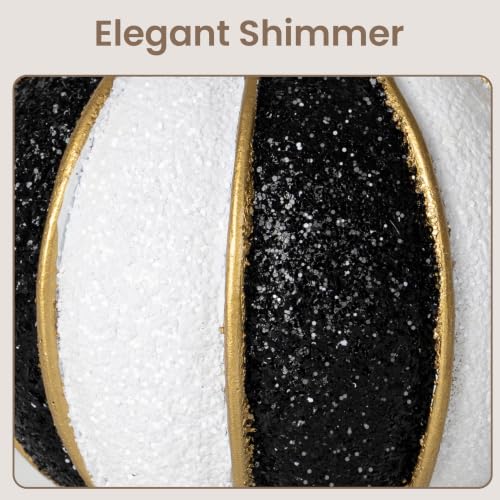 Set of 3 Black & White Modern Resin Pumpkins Fall Decor - Glitter Finish