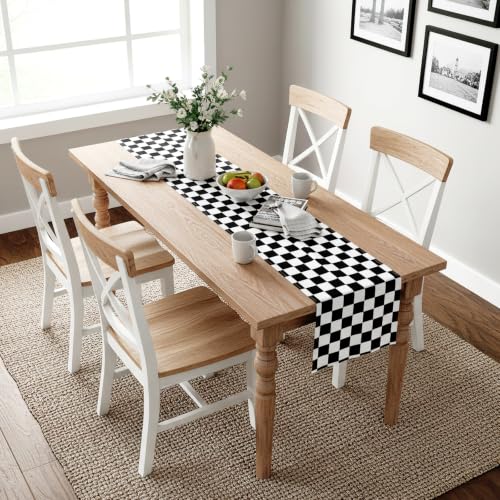 Black & White Gingham Table Runner - Halloween 13x118 Inch - QueenDream Variation