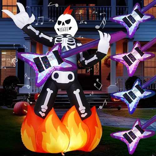 6ft Halloween Inflatable Skeleton with Guitar, LED Lights & Haunted Music Outdoor Decor