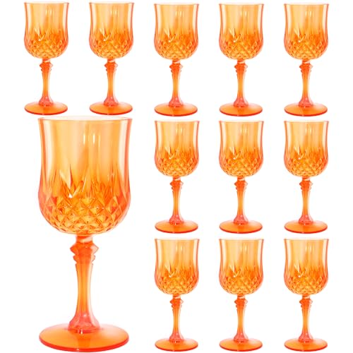 Pumpkin Orange 12-Pack Plastic Wine Glasses 7oz for Wedding & Party