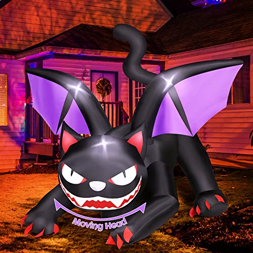 Giant Black Cat Inflatable Halloween Decoration with LED Lights - 6 Feet Animated Yard Decor
