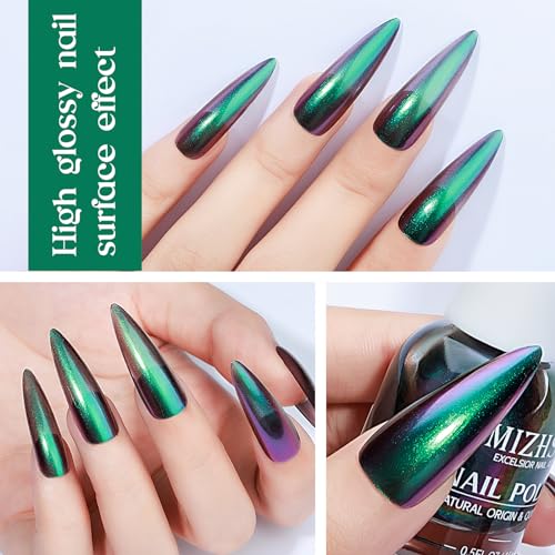 Chameleon Nail Polish - Green Color Shifting Fast Drying 15ml - MIZHSE