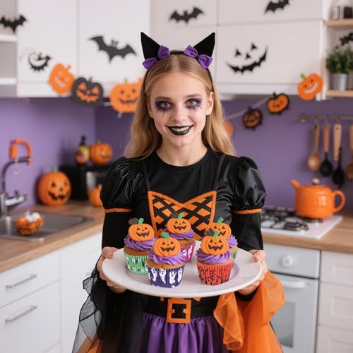 Halloween Cupcake Liners Set - Witch and Ghost Pattern, Style B, 100 Pieces