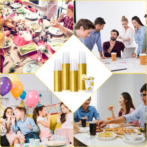 Disposable Plastic Drinking Cups 12 OZ Gold Rimmed Party Cups - 150 Pack - Gold-12oz