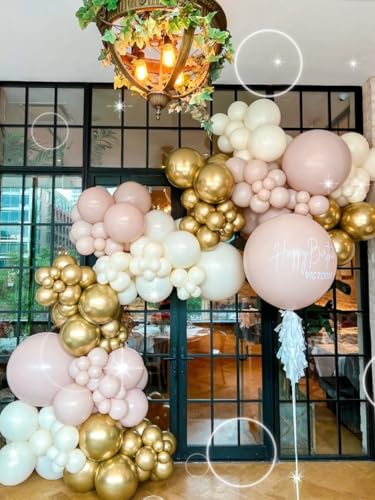 Pink Gold White Balloons Set - 12 Inch Latex Balloon Kit for Birthdays Weddings Baby Shower & Party Decorations - Variation: Light Pink Gold White Balloons / 12 Inch