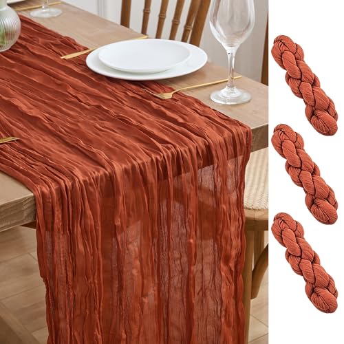 3 Pack Terracotta Cheesecloth Table Runners 10FT Boho Rustic Decor
