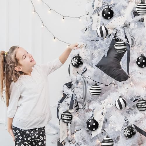 Black and White Christmas Ornaments Set - 12 Shatterproof Holiday Decorations