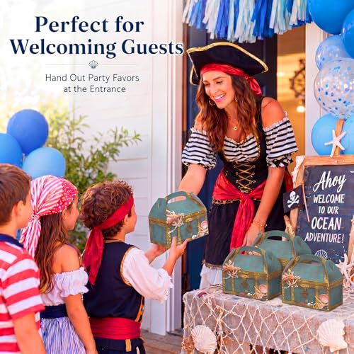 Ocean Treasure Box Set - 24 Cardboard Sea Chest Party Favors for Beach Birthday