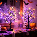 Halloween Decor Indoor 2 Pack 24-Inch Black Halloween Trees with Orange & Purple LED Lights - USB & Battery Powered, Spooky Twig Trees with Timer
