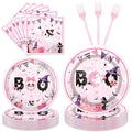 Happy Boo Day Halloween Party Disposable Tableware Set for 24 Guests - Pink Ghost & Pumpkin Design