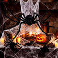 Halloween Giant Black Plush Spiders Set with Cobwebs and Small Plastic Spiders - Outdoor Yard Decorations