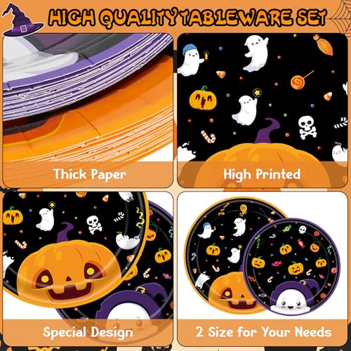 Halloween Party Supplies Set - Disposable Plates & Napkins - Pumpkin Ghost Design - Includes 90 Pieces - Halloween