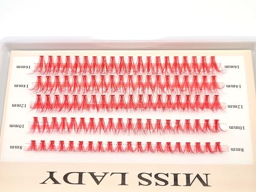 Red Faux Mink Lash Clusters 20D Curl C Mixed Lengths 8-16mm - 100PCS, 3D Volume