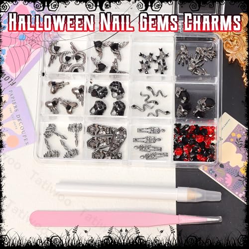 Halloween Ghost & Skull Nail Art Charms - 12pcs 3D Gothic Nail Decorations